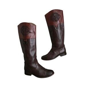 Frye Melissa Riding Boots Womens Size 7.5B Leather Monogram Two Tone 76436